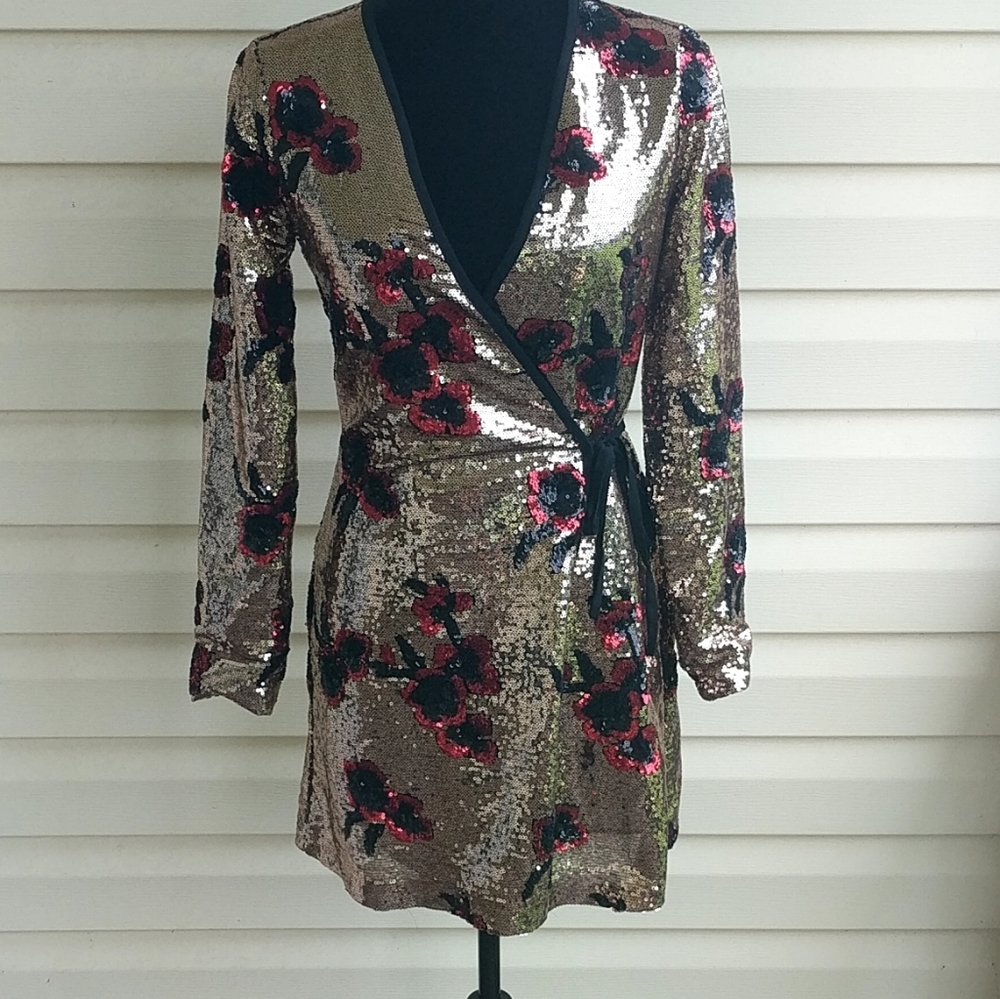 Zara Sequin floral wrap dress